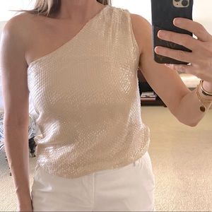 Alice and Olivia one shoulder sequin top XS
